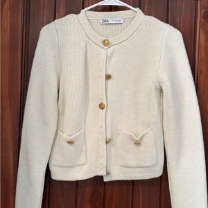 Zara Ivory Knit Sweater with Gold Buttons